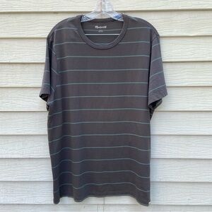 Madewell Gray w/ Teal Stripe Short Sleeve Tee Crew Neck
